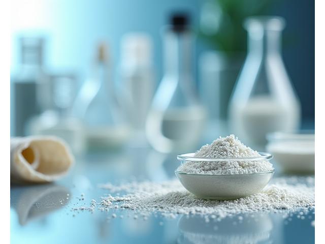 魚骨から抽出されたミネラル粉末と研究室の機材